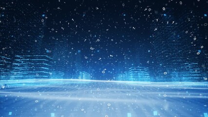 Digital city and binary numbers cyberspace network animation.