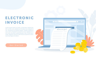 Electronic finance bill receipt, cartoon bank billing service for online financial report invoice