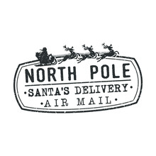 North Pole Mail Santa Claus Vector Stamp Round Design Illustration Silhouette.