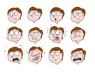 Children's illustration with a set of facial expressions on a child's face