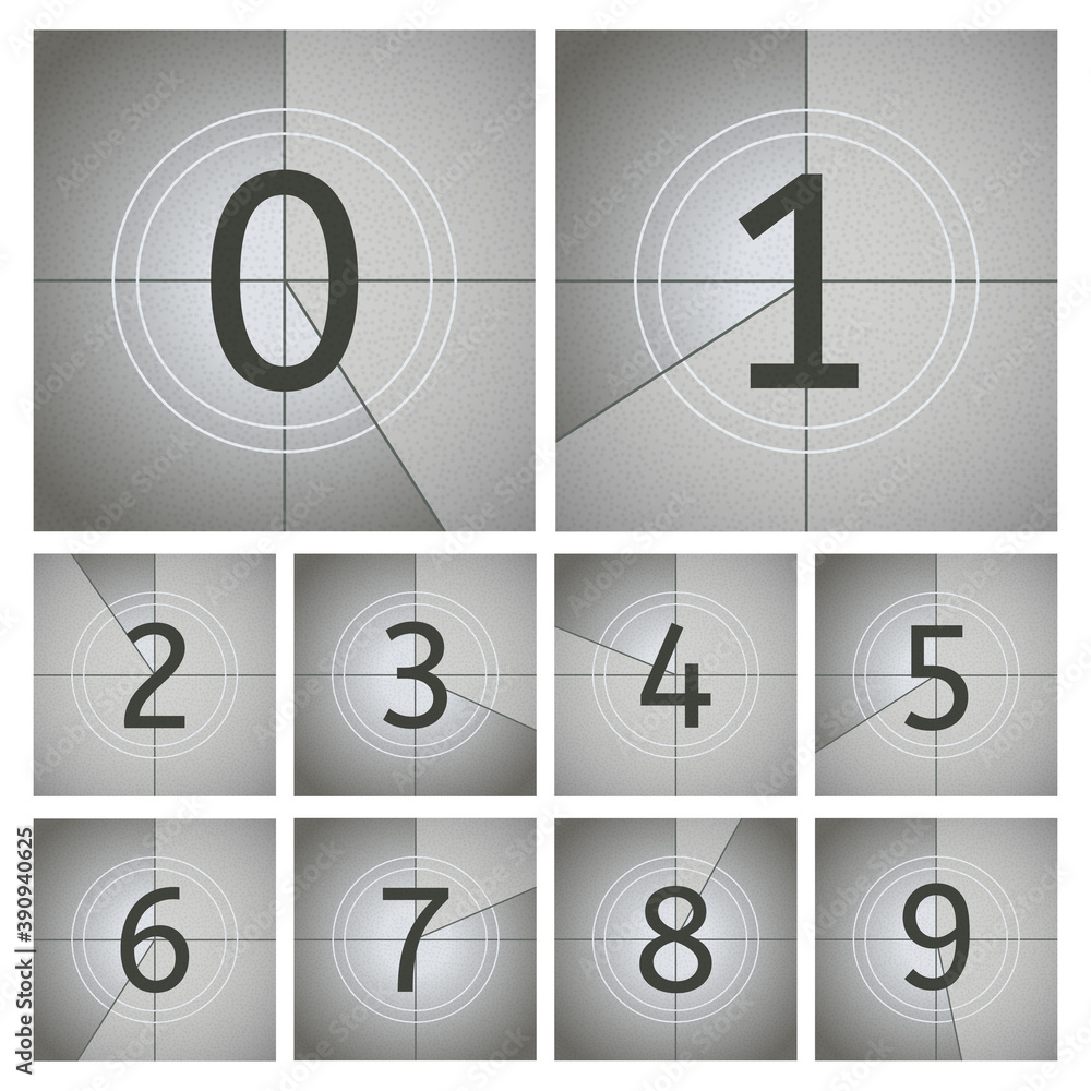 Movie count timer. Vintage cinema countdown frames, old movie timer ...