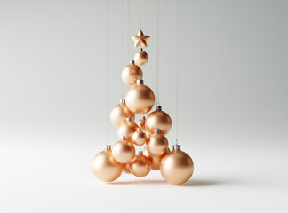 christmas tree made of copper christmas balls on bright white background. creative idea concept. 3d 
