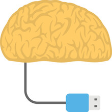 
A Human Brain With Plug, Flat Icon Of Charging Brain
