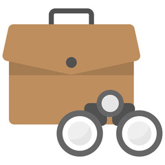 Wall Mural - 
Flat icon of brown briefcase and binoculars representing job search
