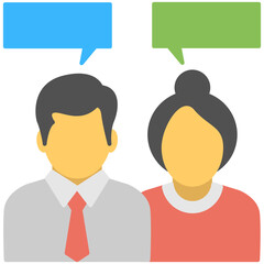 Sticker - 
Man and woman avatars with chat bubbles. Concept of chat, discussion or communication. Flat icon 
