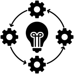 Poster - 
Cogwheels around the light bulb. Concept of idea, creativity, innovation and execution and automation. Flat icon 
