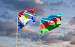 Beautiful national state flags of Saba and Azerbaijan together at the sky background. 3D artwork concept.