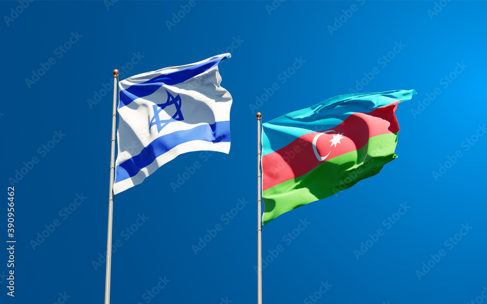 Beautiful national state flags of Israel and Azerbaijan together at the ...