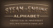 Steam-Engine alphabet font. Steampunk rusty rivet and numbers. Stock vector typescript for your design.