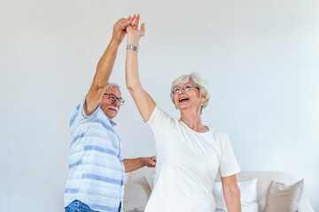love lives forever senior couple at home. handsome old man and attractive old woman are enjoying spe