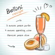 Bellini cocktail, vector sketch hand drawn illustration, fresh summer alcoholic drink with recipe and fruits	
