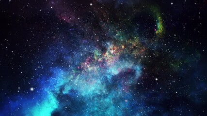 blue nebula clouds and stars reside in the vast universe