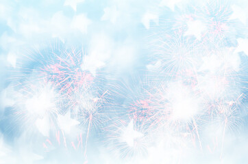 Wall Mural - colorful of fireworks display on bokeh light in pastel colored for background.