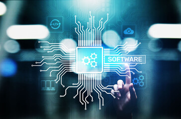 software development and business process automation, internet and technology concept on virtual scr