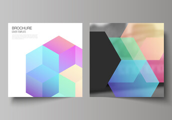 Wall Mural - vector layout of two square format covers design templates with abstract shapes and colors for broch