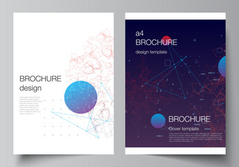 Vector layout of A4 cover mockups templates for brochure, flyer layout, booklet, cover design, book design. Artificial intelligence, big data visualization. Quantum computer technology concept.