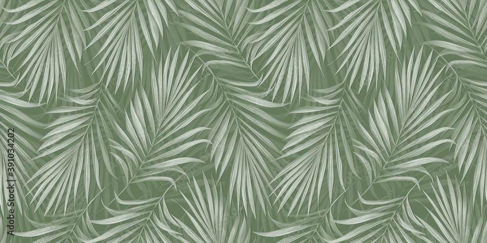 Tropical exotic seamless pattern with bright palm leaves on green ...