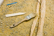 Closeup shot of archaeology tools on the floor