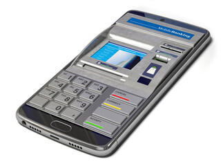 Sticker - Mobile banking, online payments and digital financial services concept.Smartphone with ATM on  screen.