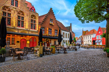 Wall Mural - Old street of the historic city center of Bruges (Brugge), West Flanders province, Belgium. Cityscape of Bruges.