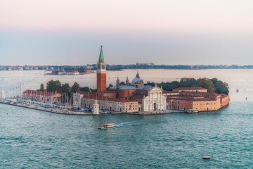 Wall Mural - Aerial view of San Giorgio Maggiore church island, Sunset over the grand canal, Venice Italy