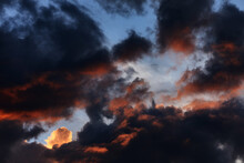 Dark Clouds Photoshop Overlay For Design And Social Media. Cumulus Red And Black Clouds After Sunset