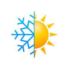 Climate change. Symbol of sun and snowflake. Vector stock illustration.