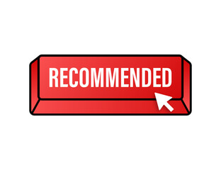 Poster - Recommend button. White label recommended on red background. Vector stock illustration.