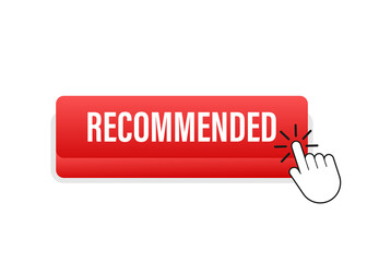 Poster - Recommend button. White label recommended on red background. Vector stock illustration.