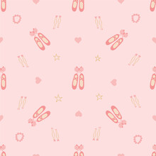 Ballerina Pointe Shoes And Hearts On A Soft Pink Background