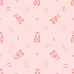 Ballerina pointe shoes and hearts on a soft pink background