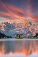 Poster - Beautiful Sunrise at Misurina Lake in Italian Dolomites Mountains