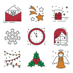 Wall Mural - Set of flat christmas icons.