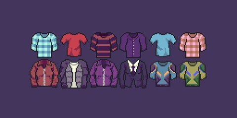 Pixel art shirts, jackets and suit created in 32x32 resolution