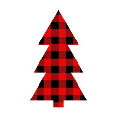 Poster - Christmas tree with Buffalo plaid ornament in red, green, blue and black. Tartan plaid for festive background. Design for greeting card, pattern, banner.  Vector flat illustration.