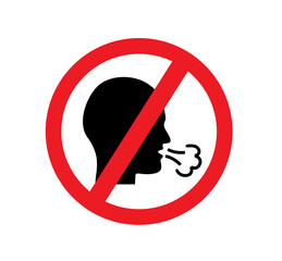 Red forbidden sign and silhouette of man coughs and spreads virus