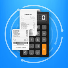 Poster - Receipts of realistic payment paper bills for cash or credit card transaction. Vector stock illustration.