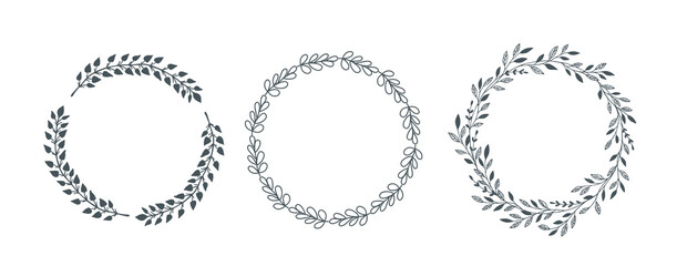 Hand drawn decorative floral round wreath frame