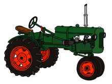 The Vectorized Hand Drawing Of A Vintage Green Tractor