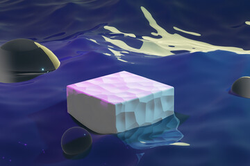 Wall Mural - 3d render of water and podium for product. pedestal in ocean