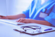 © lenets_tan - Stethoscope on desk. Doctor working in hospital. Healthcare and medical concept