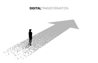 Poster - Silhouette of businessman standing on the arrow from pixel. concept of digital transformation of business.