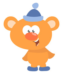 Sticker - Bear in a blue hat,illustration,vector on white background