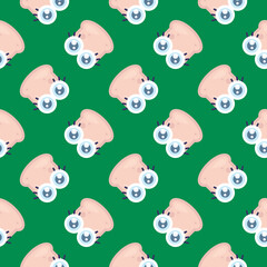 Sticker - Bread with eyes , seamless pattern on a green background.