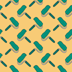 Wall Mural - Paint roller , seamless pattern on a yellow background.