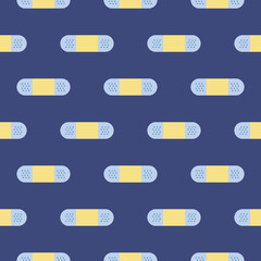 Sticker - Small bandaid , seamless pattern on a blue background.