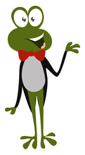Frog With A Bow Tie , Illustration, Vector On White Background