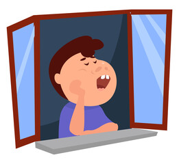 Sticker - Boy yawning, illustration, vector on white background