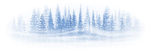 Winter Forest, Blizzard. Vector Illustration, Vignette.