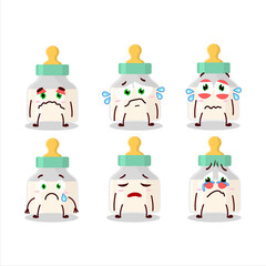 Sticker - Baby pacifier with white milk cartoon character with sad expression